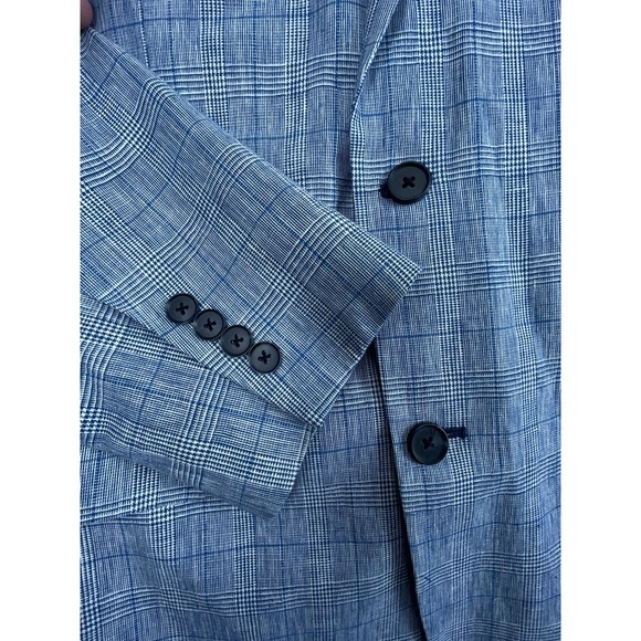 Jones New York Linen Blend Blazer Mens 44L Blue Windowpane Grid Check Sport Coat - Picture 5 of 10